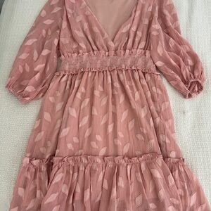 Charming Blush Dress with Leaf Pattern